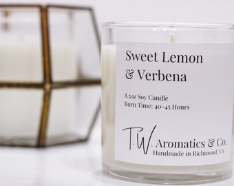 Sweet Lemon and Verbena | Hand Poured Soy Candle| 8.5oz Clear Glass Tumbler