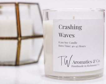 Crashing Waves Candle | Hand Poured Soy Candle | 8.5oz Clear Glass Tumbler