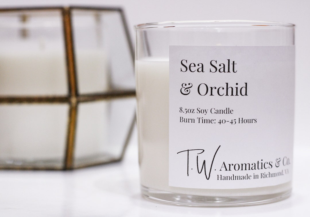 Sea Salt and Orchid Candle Hand Poured Soy Candle 8.5oz Clear Glass