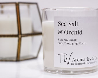 Sea Salt and Orchid Candle | Hand Poured Soy Candle | 8.5oz Clear Glass Tumbler