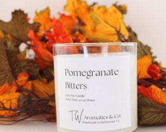 Pomegranate Bitters Candle | Fall Scented Soy Candle | 8.5oz Clear Container Candle