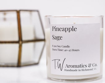 Pineapple Sage Candle | Hand Poured Soy Candle | 8.5oz Clear Jar Tumbler