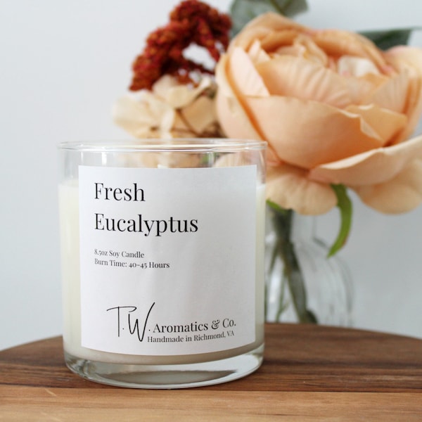 Fresh Eucalyptus Candle | Spring Scent | Hand Poured 8.5oz Soy Container Candle