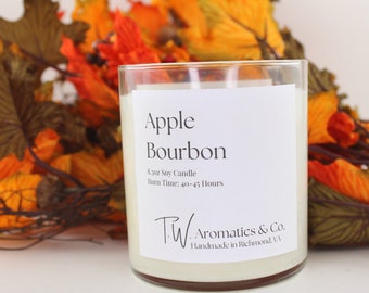 Apple Bourbon  Candle | Fall Scented Container Candle | 8.5oz Hand Poured Soy Candle