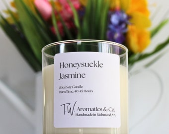 Honeysuckle Jasmine - Spring Scent | Hand Poured Soy Candle | 8.5oz Glass Container Candle