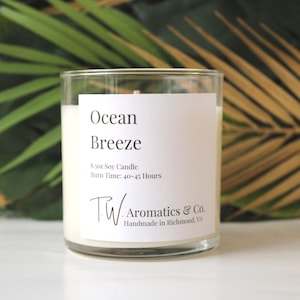 Ocean Breeze - Summer Candle | 8.5oz Hand Poured Soy Candle | Scented Container Candle