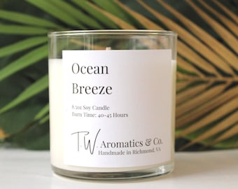 Ocean Breeze - Summer Candle | 8.5oz Hand Poured Soy Candle | Scented Container Candle