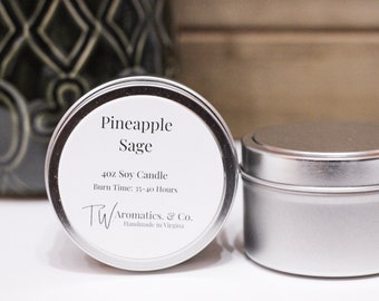 Pineapple Sage Candle | Small Travel Candle | 4oz Hand Poured Soy Candle