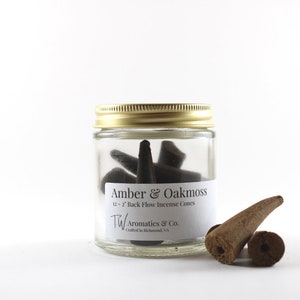 Amber and Oakmoss Scented 2&quot; Backflow Incense Cones - 12 Count