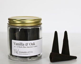 Vanilla and Oak 2" Backflow Incense Cones - 12 Count