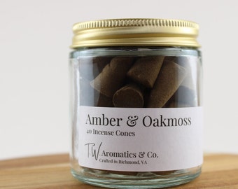 Amber and Oakmoss Scented Incense Cones - 40 Count