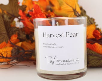 Harvest Pear, Fall Scented Candle, 8.5oz Soy Candle