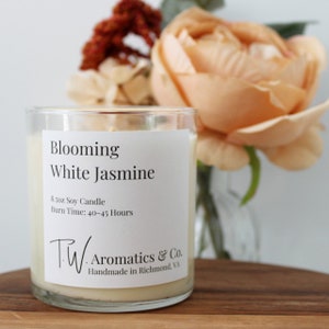 Blooming White Jasmine  Candle- Spring Scent | Hand Poured Soy Candle | 8.5 Glass Tumbler