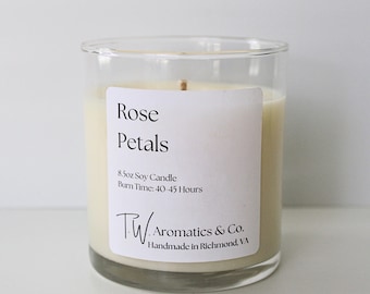 Rose Petals | Hand Poured Soy Candle | 8.5oz Glass Jar Tumbler Candle