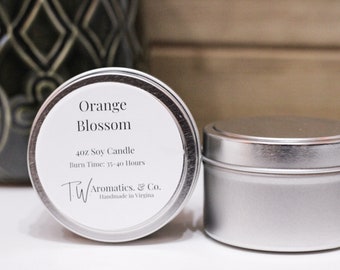 Orange Blossom Candle | Small Travel Candle | 4oz Hand Poured Soy Candle