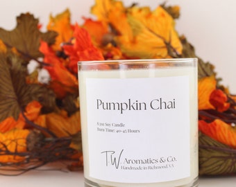 Pumpkin Chai Candle | Fall Scented Soy Candle | 8.5oz Clear Container Candle