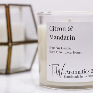 Citron and Mandarin Candle | Hand Poured Soy Candle | 8.5oz Clear Glass Tumbler