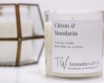 Citron and Mandarin Candle | Hand Poured Soy Candle | 8.5oz Clear Glass Tumbler