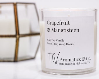 Grapefruit and Mangosteen Candle | Hand Poured Soy Candle | 8.5oz Clear Glass Tumbler