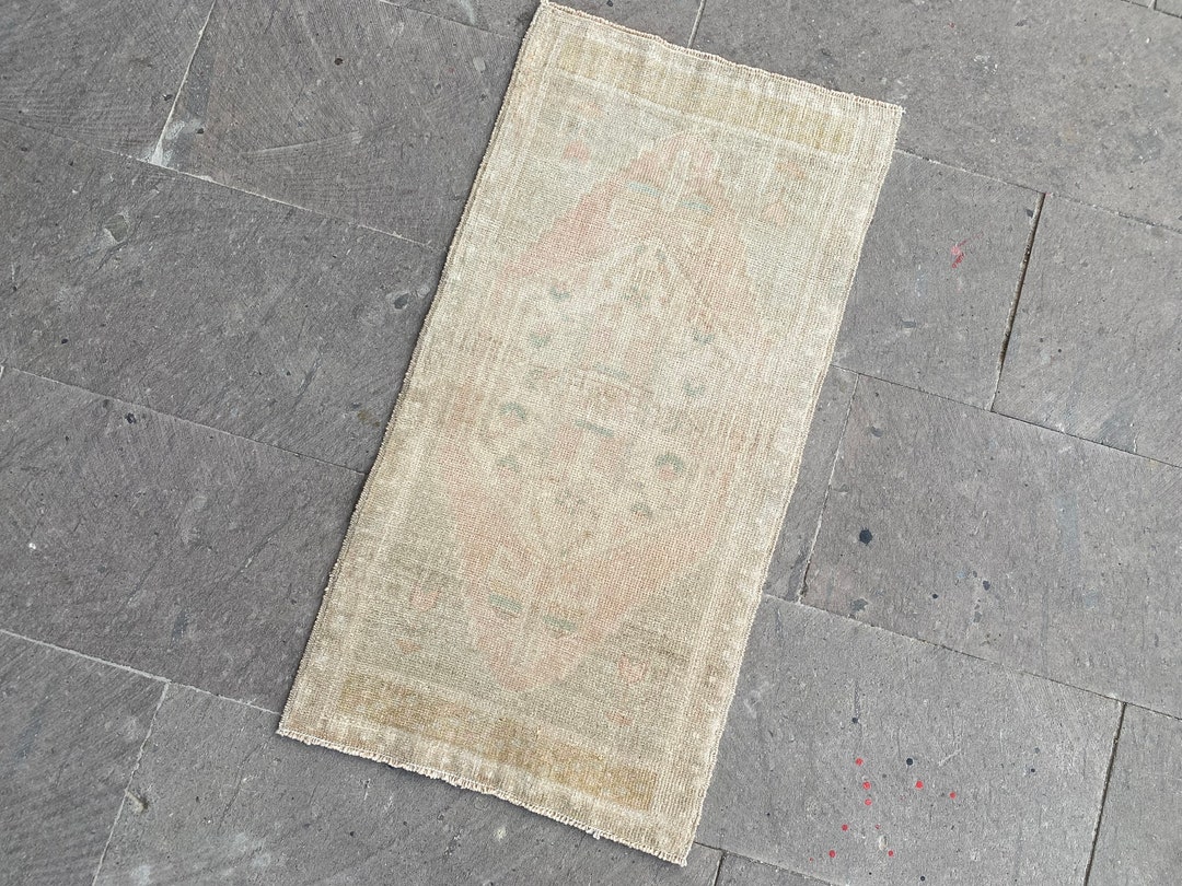 Small Turkish Rug, Vintage Bath Mat, Mini Oushak Rug, Turkish Doormat ...