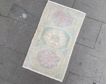 Piccolo tappeto vintage 1.6x2.7 tappeto turco fatto a mano, piccolo tappeto turco per bagno, tappeto silenzioso, tappeto in lana di cotone, piccolo tappeto Oushak, tappeto da cucina