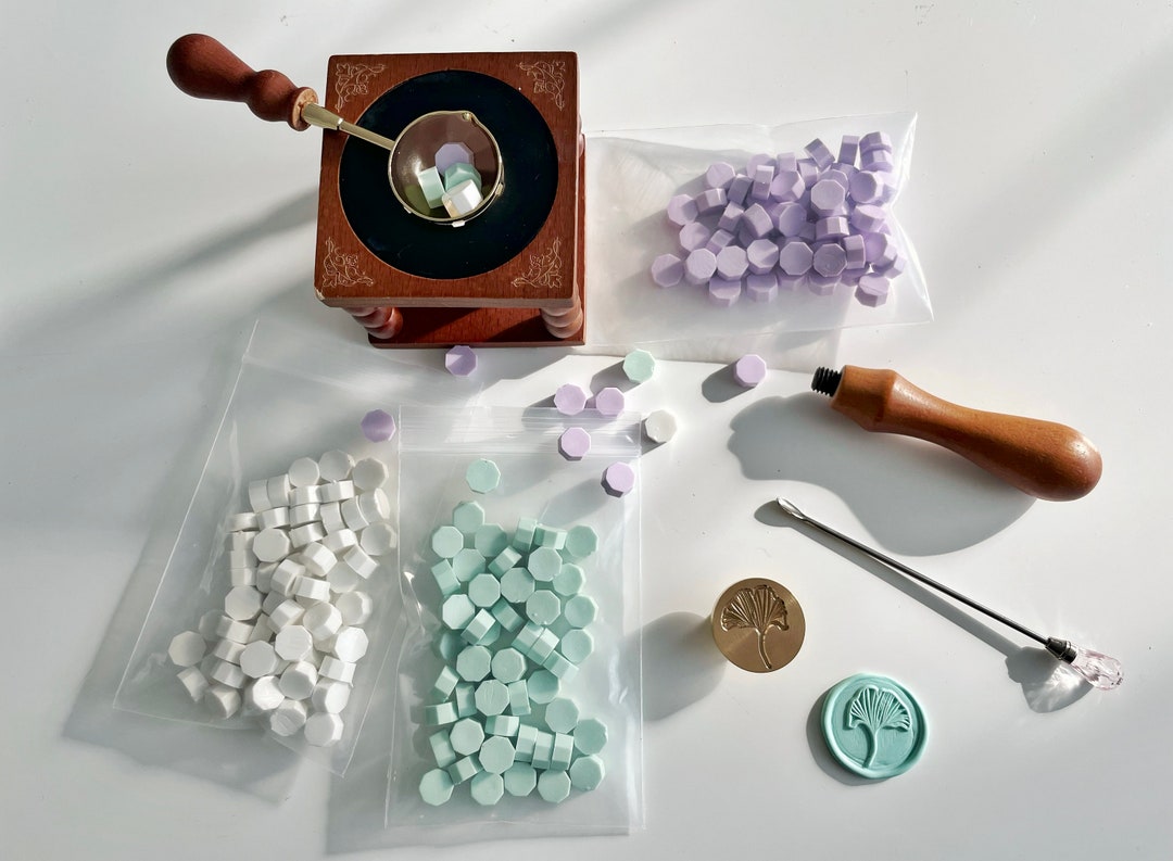 Wax Seal Kit Beginners Sealing Wax Set Gingko Stamp Thank Etsy