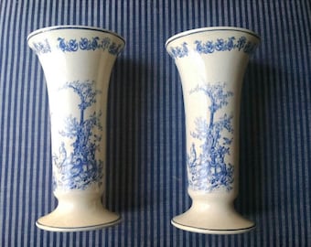Pair of Blue Toile Inspired Vases