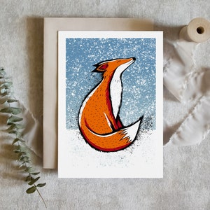 Lot de 10, 15 ou 20 cartes de voeux • Renard japonais dans la neige • Intérieur vierge • Durable • Cartes de Noël, carte de nouvel an, merci