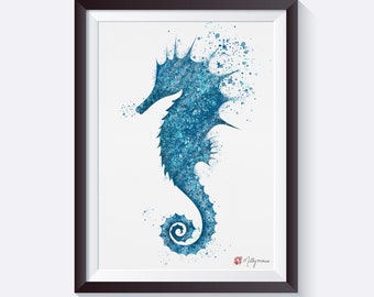 Japanese Seahorse Signed Art Print • Printed on thick bamboo paper • Japanese Wall Art • Seahorse Print • Bathroom Wall Art • Sea Life Print