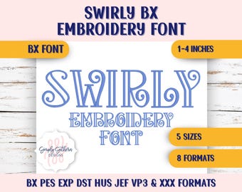 Swirly BX Embroidery | Fancy Font for Embrilliance | Whimsical Monogram Alphabet | Curly Stitch Typeface Download