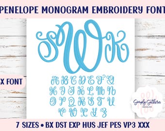 Penelope Monogram BX Embroidery Font in 7 Sizes and 8 Formats