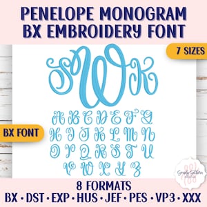 Penelope Monogram BX Embroidery Font in 7 Sizes
