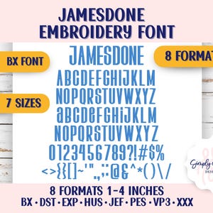 Jamesdone BX Embroidery Font Bold Block Alphabet Masculine Sport Monogram Digital Instant Download