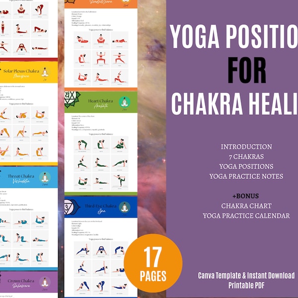 Chakra Yoga Poses | Yoga Positions Chakra Healing | Printable chakra cards | Chakra asana | 7 chakras | Chakra print | Chakra cards Reiki