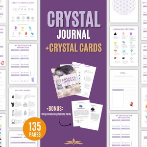 Kristalldagbok, Kristallhelande arbetsbok, nedladdningsbar guide, Chakrahelande, Reiki-verktyg, Ädelstenar