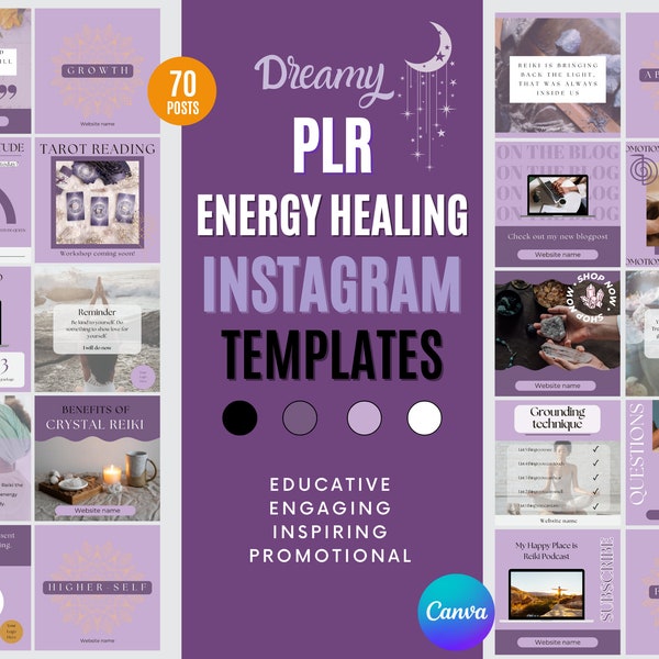 PLR ENERGY HEALING Social Media Post template | Reiki Instagram |  Energy Healer Instagram templates | Reiki Business |Plr licence|Spiritual