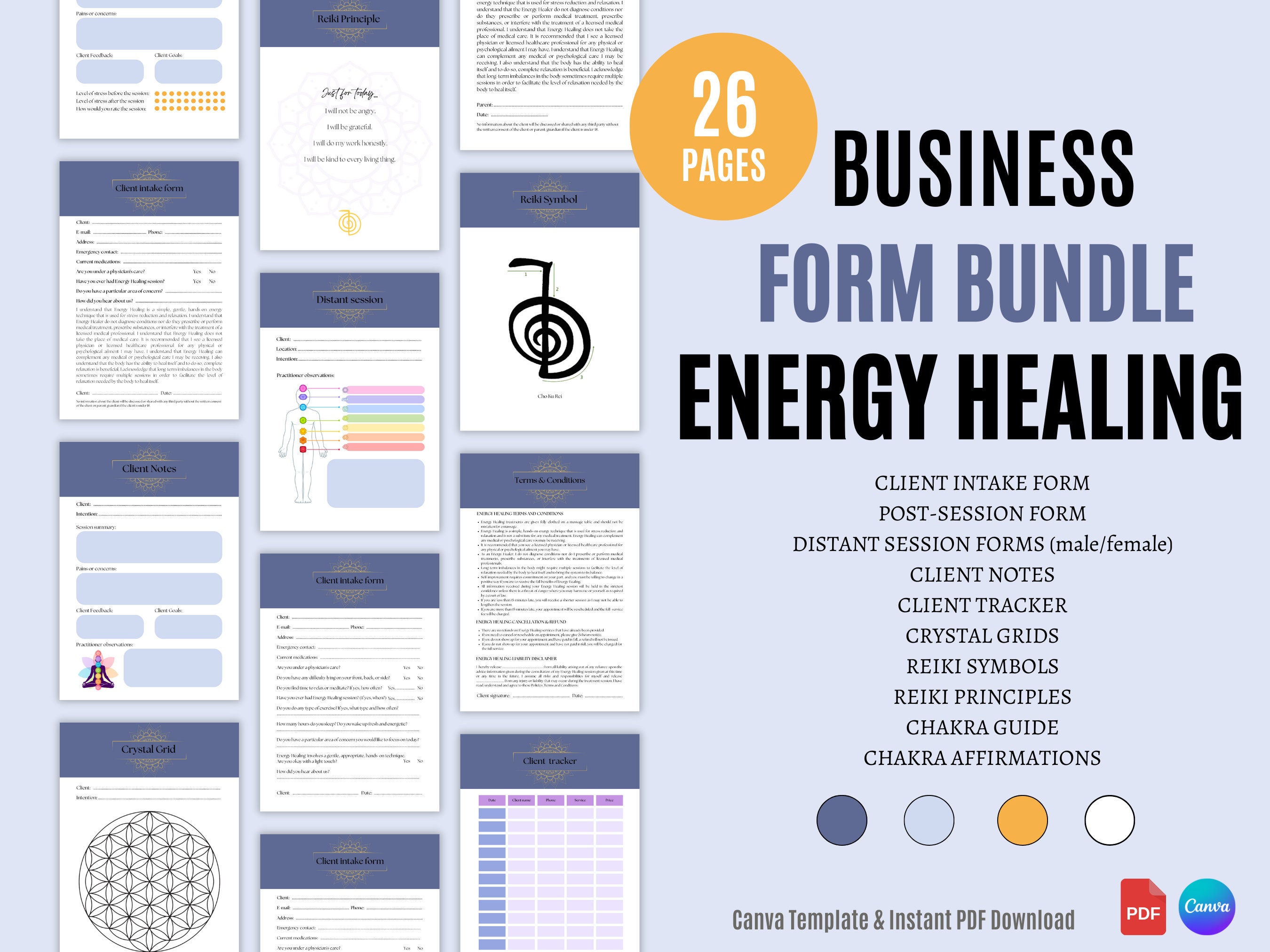 Chakra Clientform ENERGY HEALING Business Form Bundle, Healing Session, Distance Forms ...