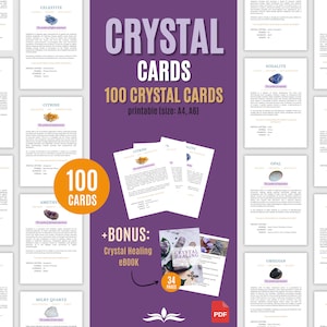 Jeu de cartes de cristal, cartes d’information sur les cristaux imprimables, cartes de propriétés des cristaux, guérison des cristaux, cartes de pierres précieuses, affirmations de cristaux