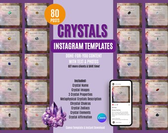Crystal Healing Instagram Posts, Crystal Cards, Social Media templates, Crystal Reiki, Gemstones, Minerals, Crystal meaning & and properties