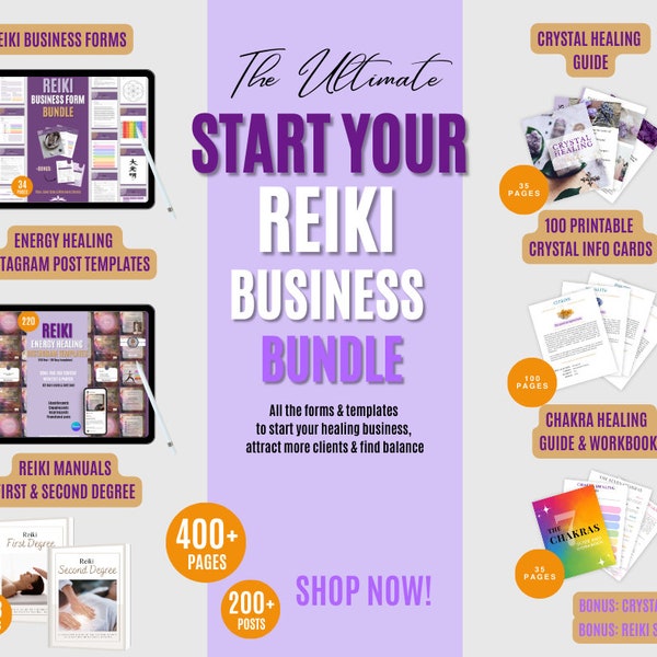 Start your REIKI BUSINESS BUNDLE - Energy Healing - Chakra Healing - Crystal Healing - Spiritual Business Pack - Reiki tools - Reiki Manual