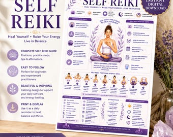 Self Reiki Guide Printable | Reiki Hand Positions Chart | Energy Healing Wall Art | Nervous System | Digital Download Poster