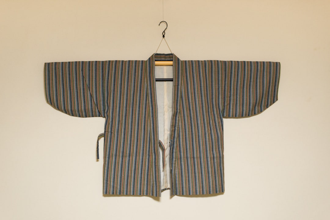 Vintage Japanese Haori Kimono Jacket – Colourful Vertical Stripes on ...