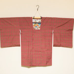 Vintage New Japanese Haori Kimono Coat – Plaid in Jinzamomi Red
