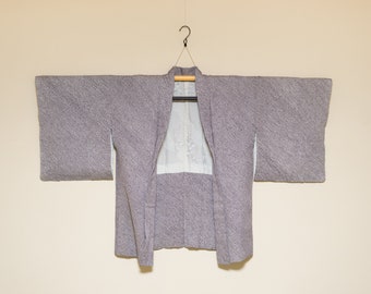 Vintage Japanese Haori Kimono Jacket – Authentic Shibori in Ochi Purple on White