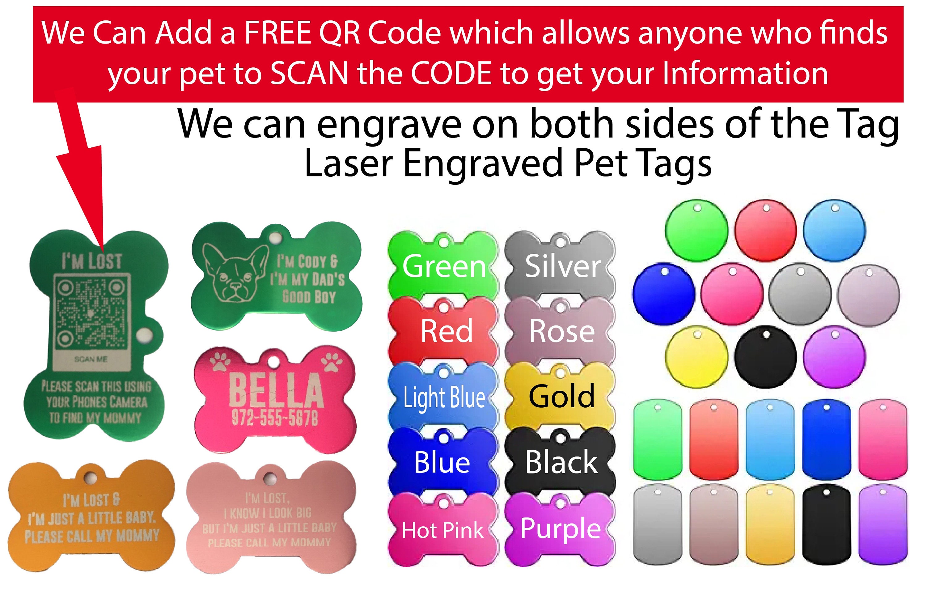 Custom Engraved Pet ID Tags, Tags for Dogs and Cats, Pets ID Tags