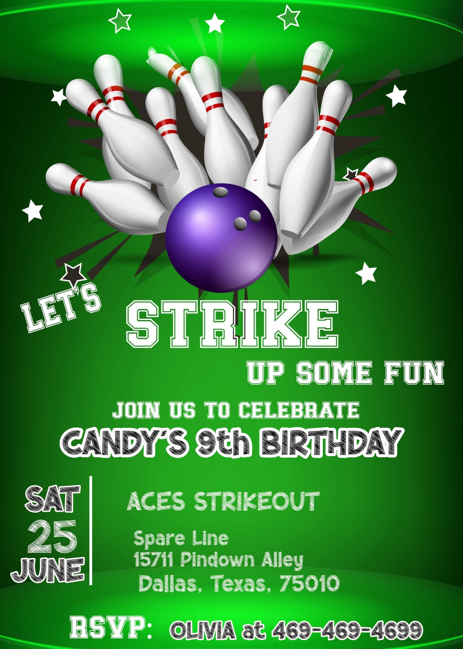 Editable Boys Bowling Birthday Invitation Template Customizable Ten Pin ...