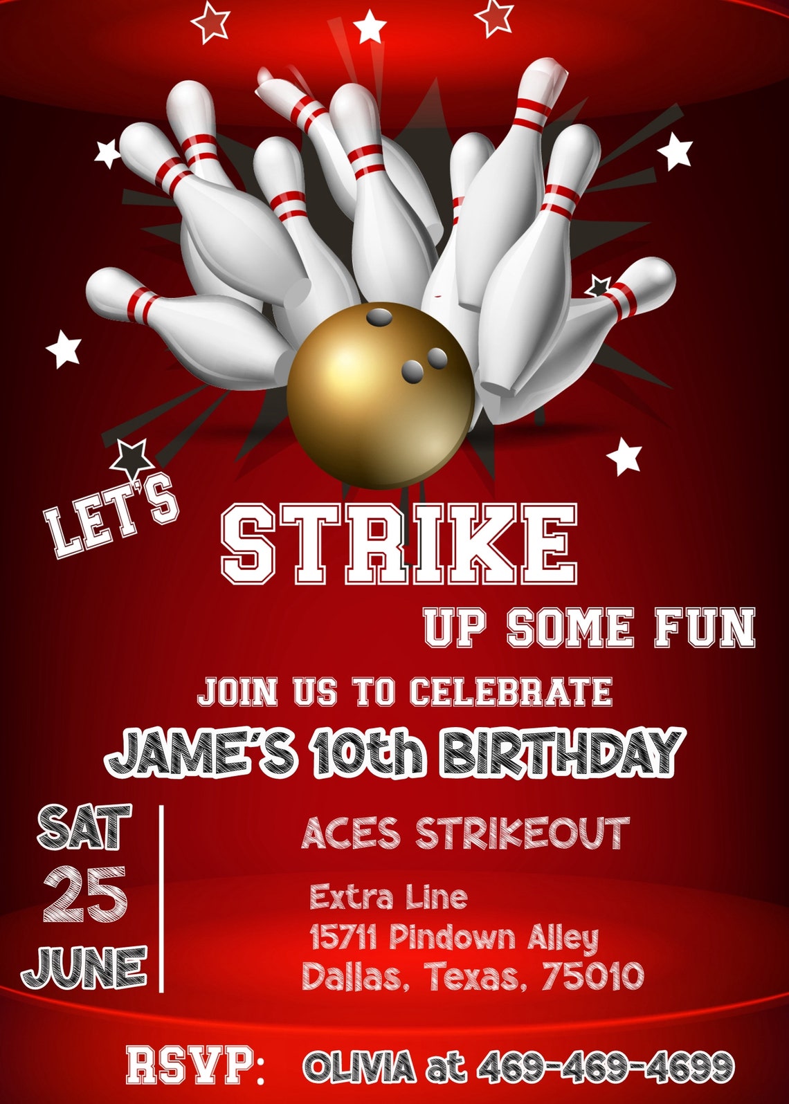Editable Boys Bowling Birthday Invitation Template Customizable Ten Pin ...