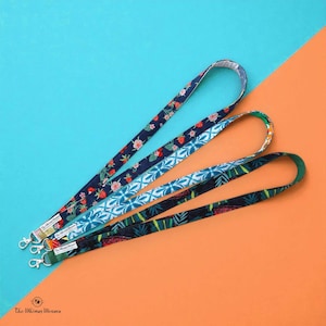 Reversible Fabric Lanyard: Floral, Strawberry and Tropical Prints, Handmade ID Holder, For Teachers, Nurses