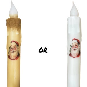 Santa Taper Candle & Taper Holder Set - Primitive 7&quot; Battery Operated LED Flameless Taper Candle with Timer