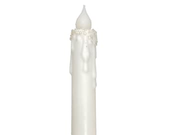 White Silver Wedding Christmas Candle & Holder Set 7" Battery Operated LED TIMER Hand Dipped Flameless Battery Operated Taper Candles